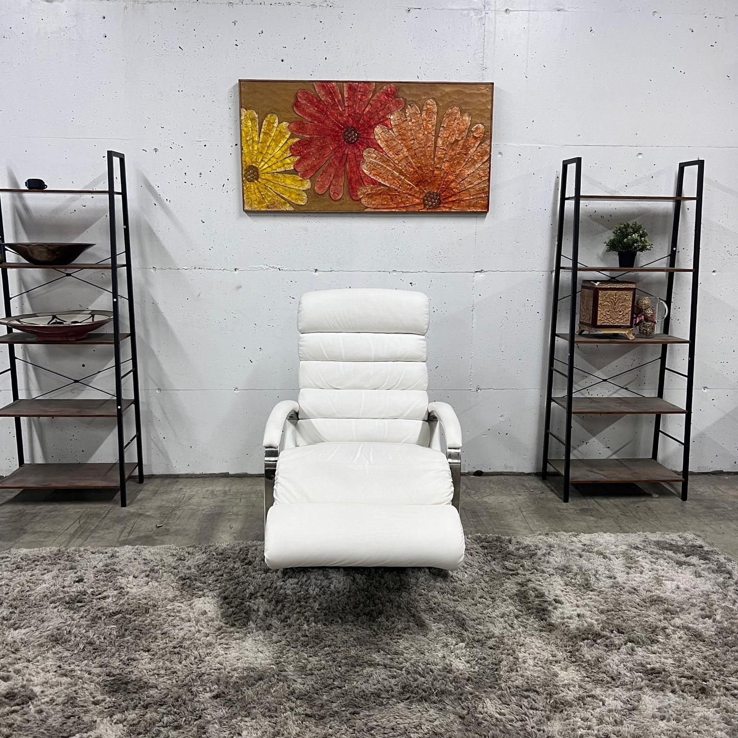 La z boy genuine recliner. White leather reclining chair.