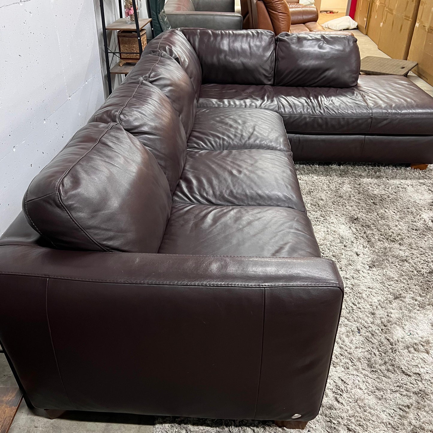 Italsofa Natuzzi leather sectional. L shaped sofa couch.