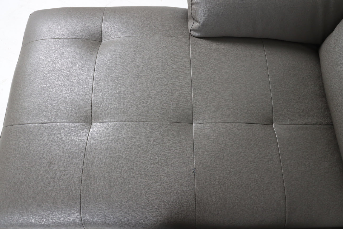 Faux leather sectional. Grey L shaped sofa couch