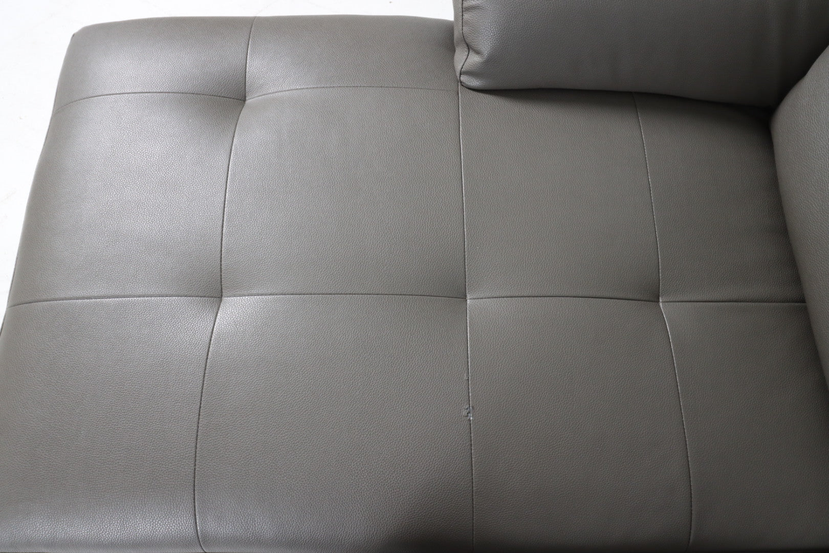 Faux leather sectional. Grey L shaped sofa couch