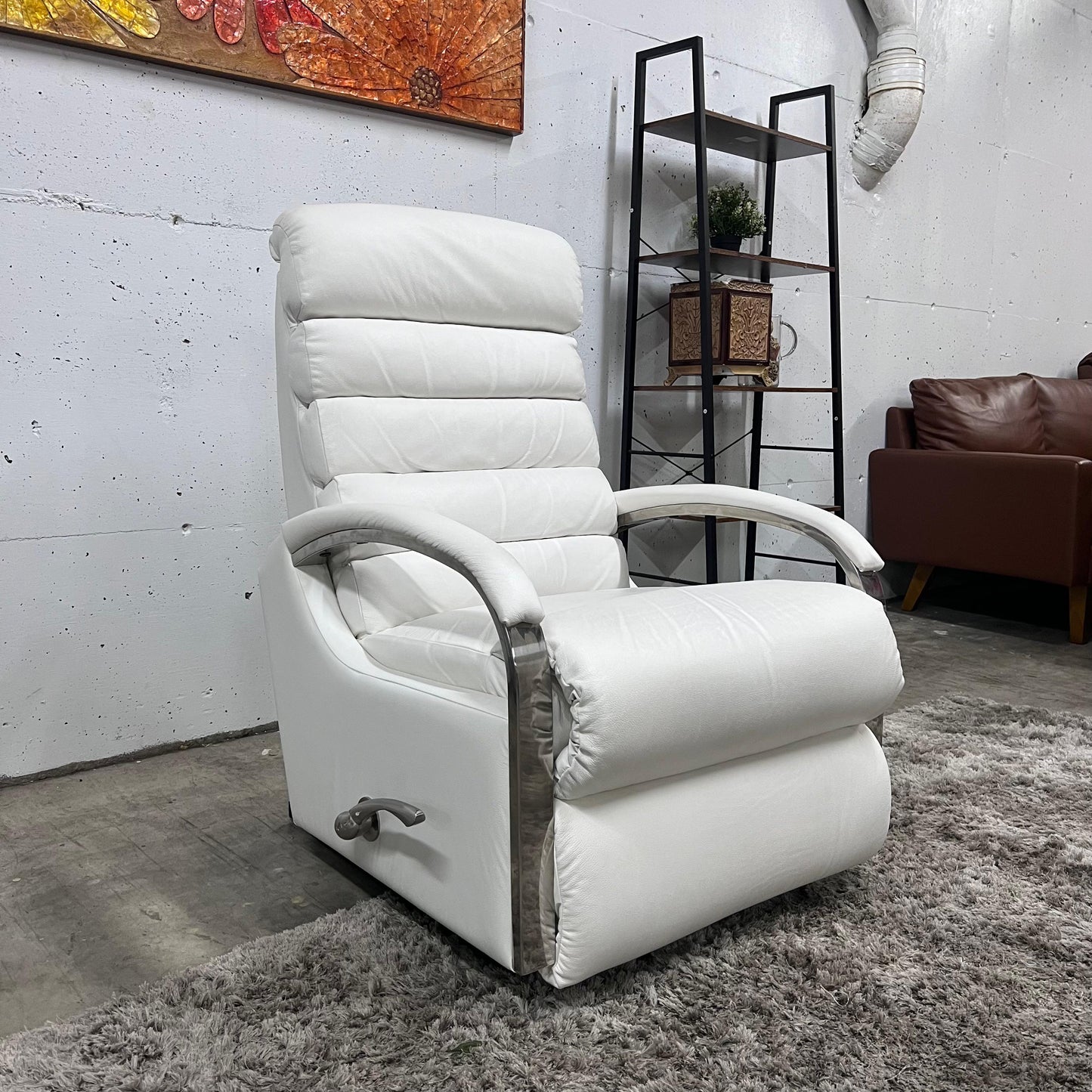 La z boy genuine recliner. White leather reclining chair.