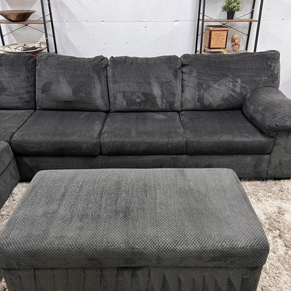 Large sectional with ottoman. Fabric L shaped sofa couch.