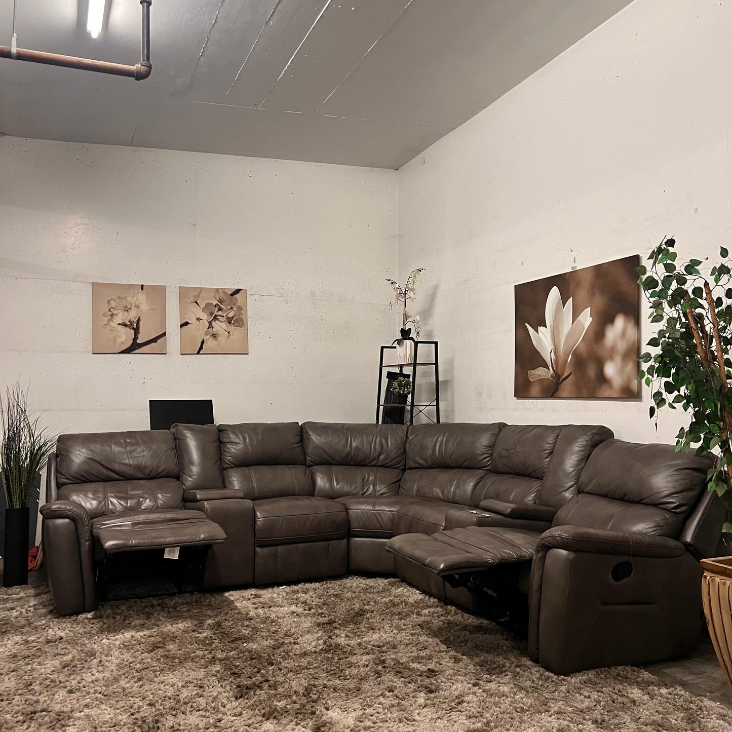 Leather reclining sectional. Power recliners