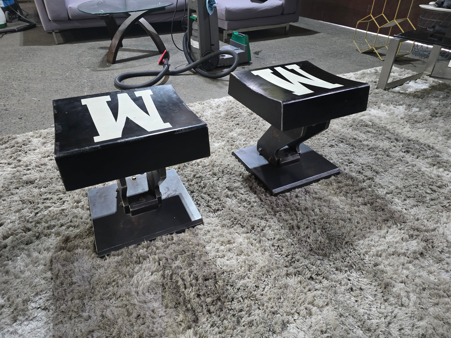 2 distressed stools Rh style