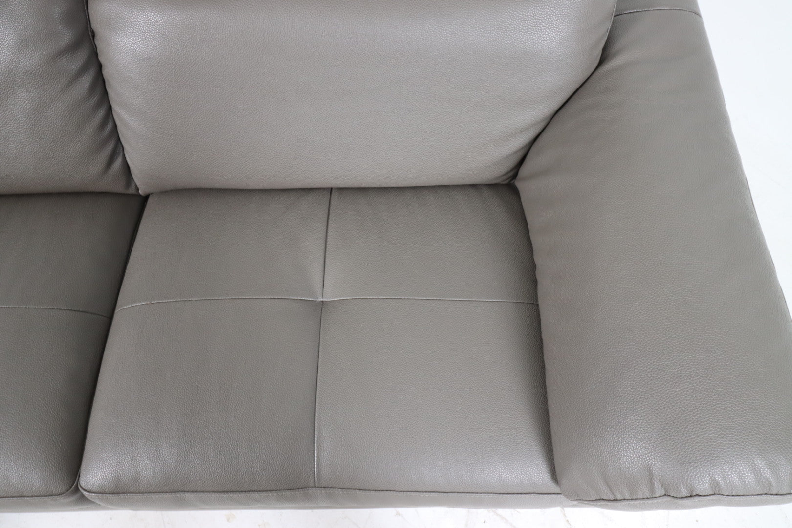 Faux leather sectional. Grey L shaped sofa couch