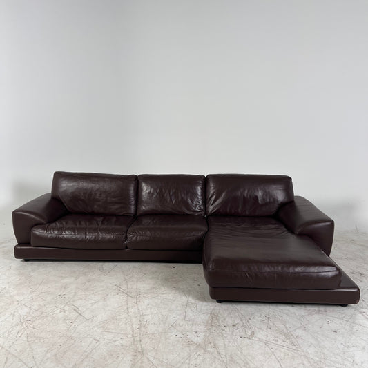 Genuine high end brown leather sectional. L Shaped sofa couch