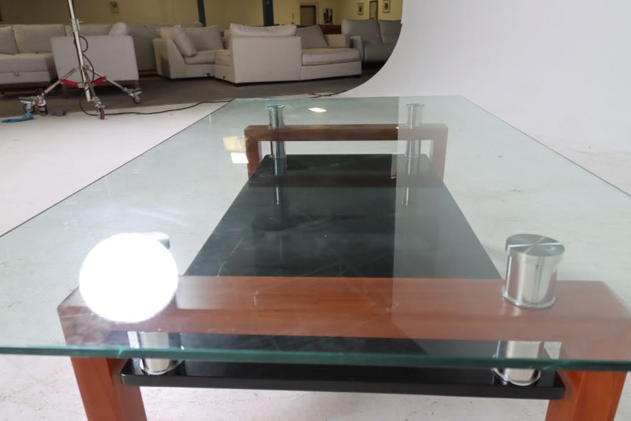 Tempered glass coffee table. Rectangular table.