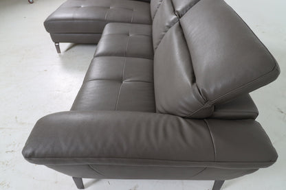 Faux leather sectional. Grey L shaped sofa couch
