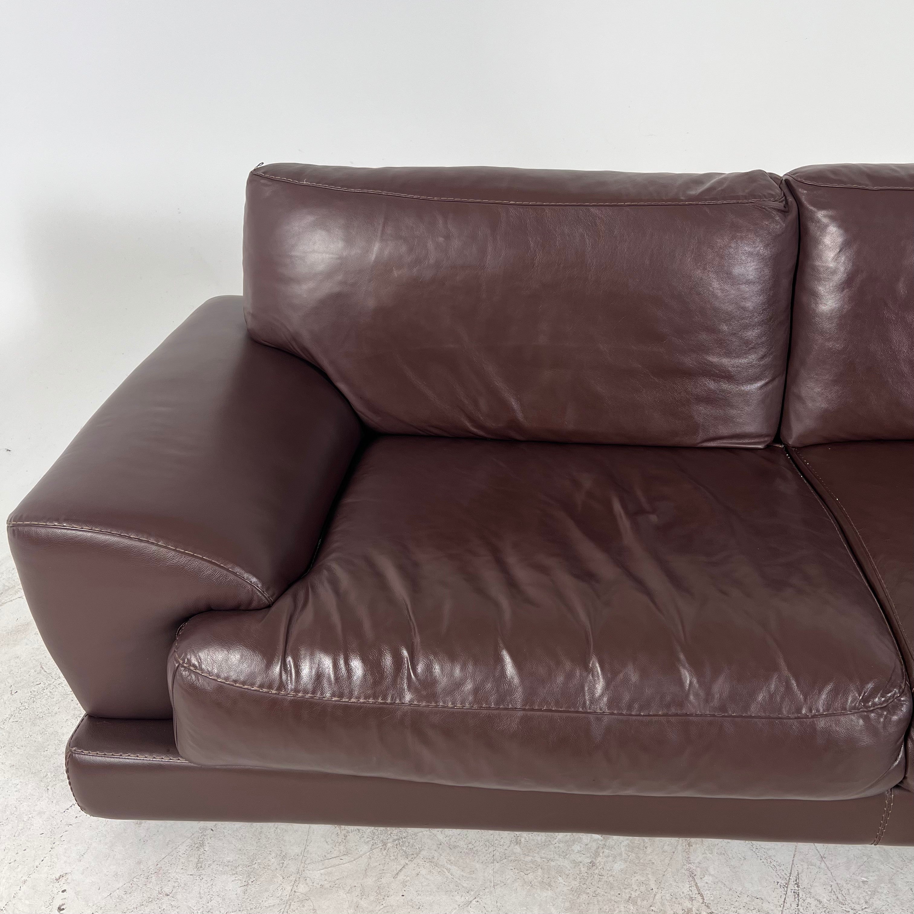 Genuine high end brown leather sectional. L Shaped sofa couch