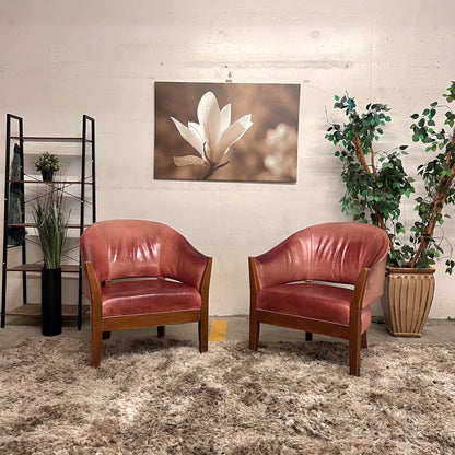 Mitchell Gold + Bob Williams full leather armchairs. Vintage accent Chairs.