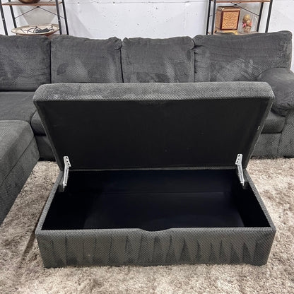 Large sectional with ottoman. Fabric L shaped sofa couch.