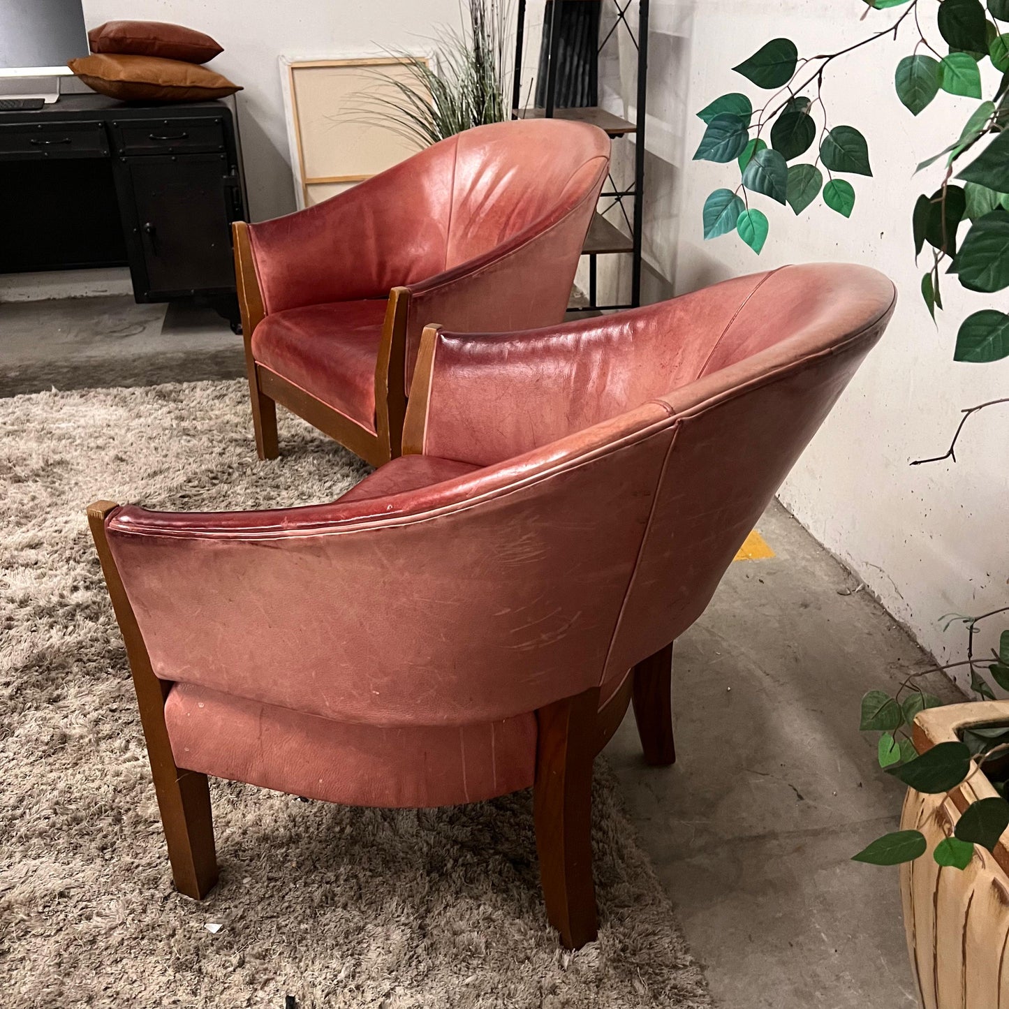 Mitchell Gold + Bob Williams full leather armchairs. Vintage accent Chairs.