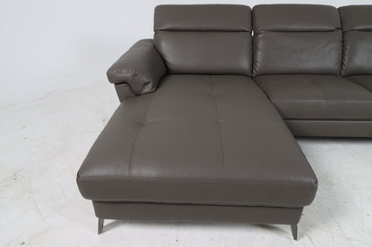 Faux leather sectional. Grey L shaped sofa couch