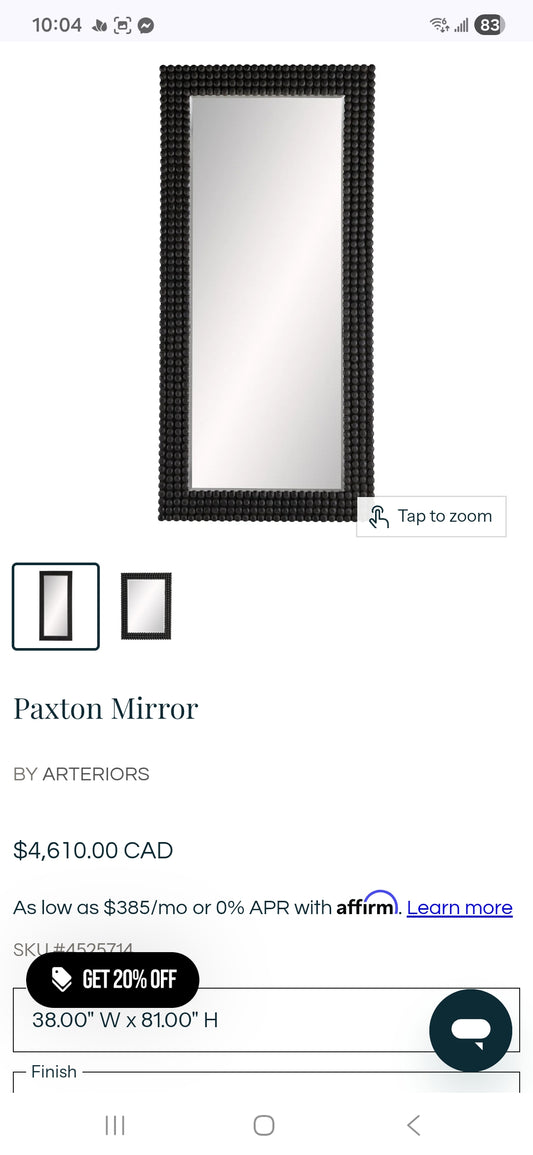 Paxton Mirror by Arteriors. Retails for 4600