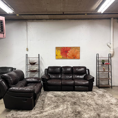 Real leather Reclining sofa set.