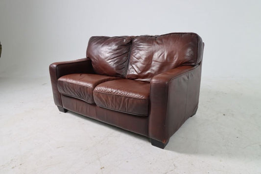 Brown leather loveseat. Genuine leather 2 seater sofa couch.
