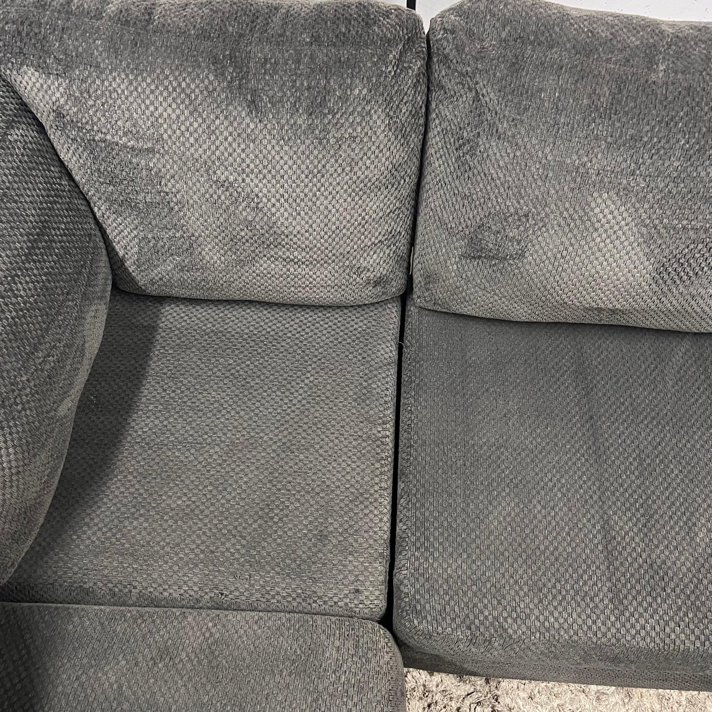 Large sectional with ottoman. Fabric L shaped sofa couch.