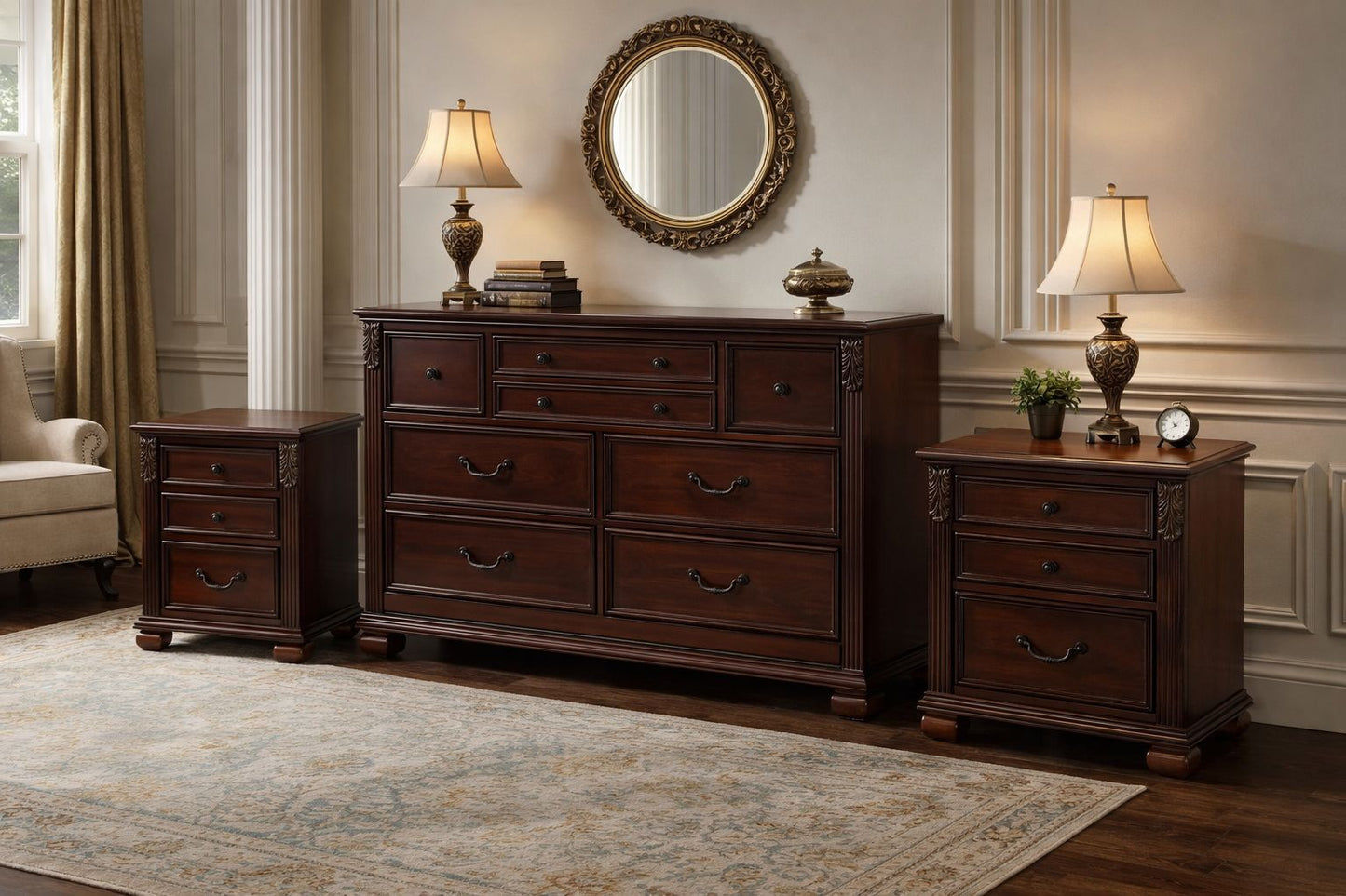 Luxury Ashley North Shore Dresser + Nightstands